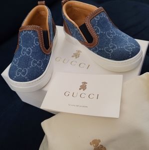 NIB Gucci GG Kids Board Slip On Sneakers w/ Leather Trim (Gucci Sz 21/ US 5.5)